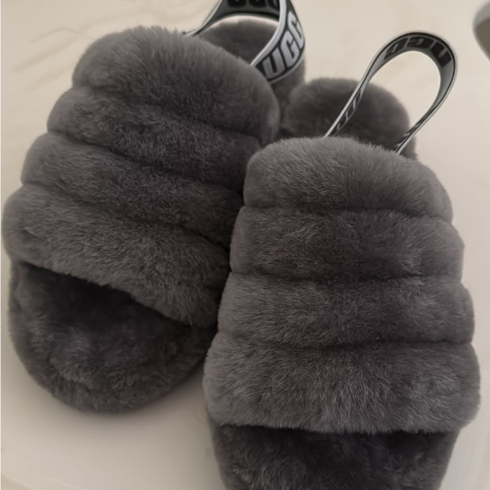 UGG Gray Fluffy Slippers